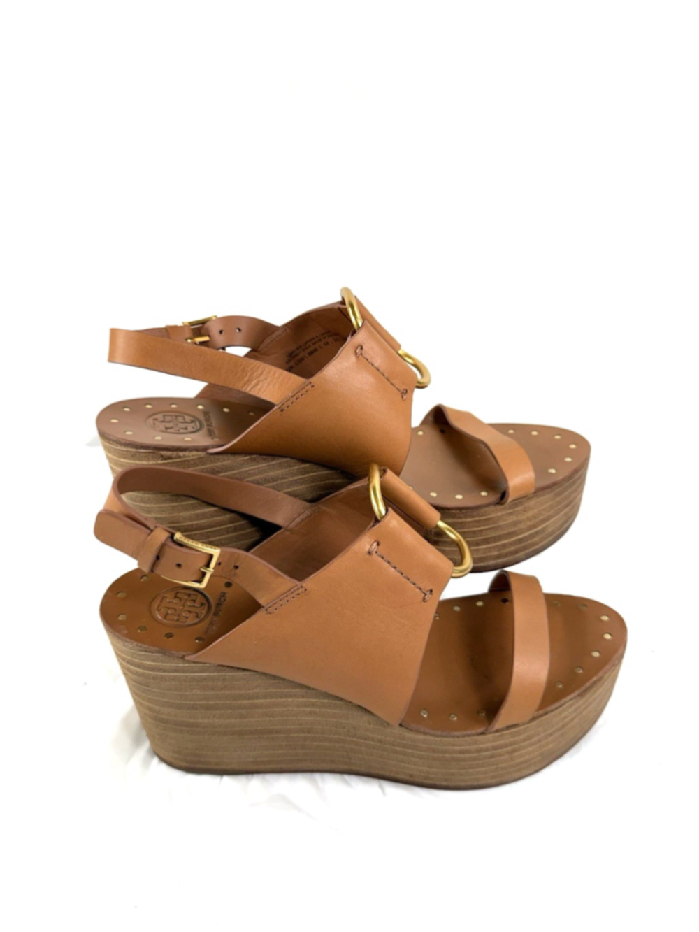 Tory Burch Ravello Tan Leather O-Ring Studded Platform Wedge Sandal size 7 - Picture 3 of 15